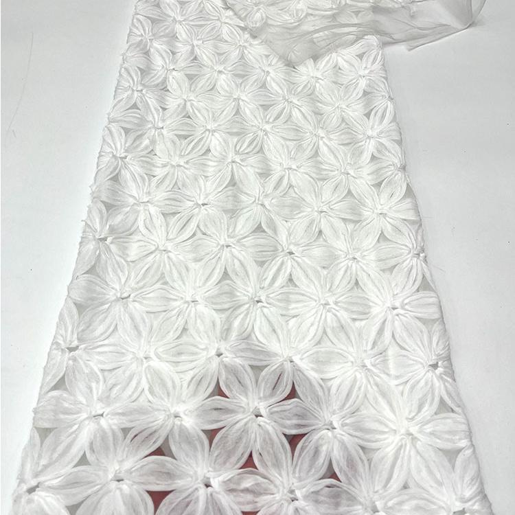 Trắng Gạc Ren Vải Rỗng Cánh Hoa Móc Vải Thêu Đầm Sườn Xám Ren