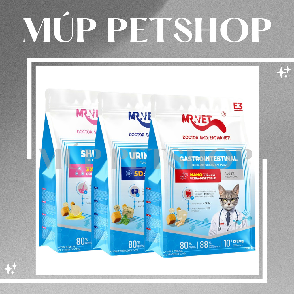 Hạt Mr.Vet, Hạt Cho Mèo Mr Vet E1-E2-E3 Thịt Sấy Rau Củ Thơm Ngon Túi 1kg