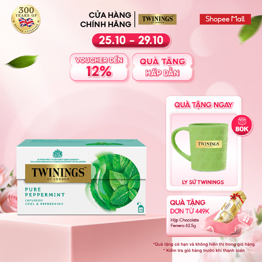 Trà Túi Lọc Bạc Hà Twinings Pure Peppermint - Hộp 25 Gói 2G