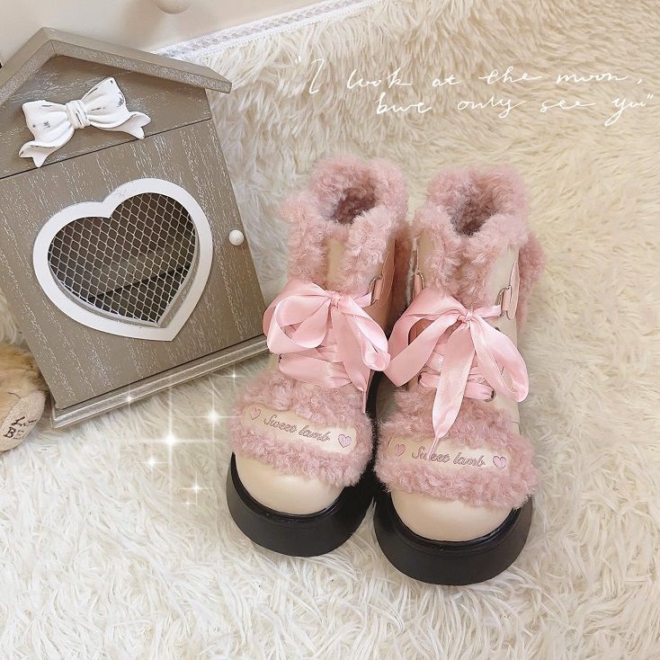 Giày bốt len cừu nguyên bản cho bé gái 💖/ Giày cotton nơ dễ thương nguyên bản lolita / Giày bốt cott
