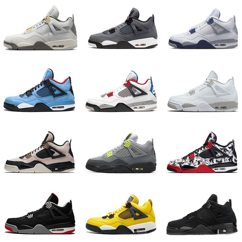 Pure Original AJ4 Trắng Xi măng Điện Nữ Giày Bóng Rổ aj4rm Lei Nam Giày Fear Joint Joe 4 Nữ Tập Luyệ