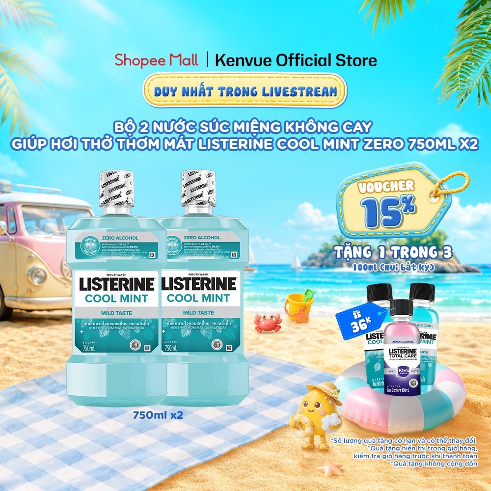 [LIVE] Combo 2 Nước Súc Miệng Listerine Cool Mint Zero 750mlx2