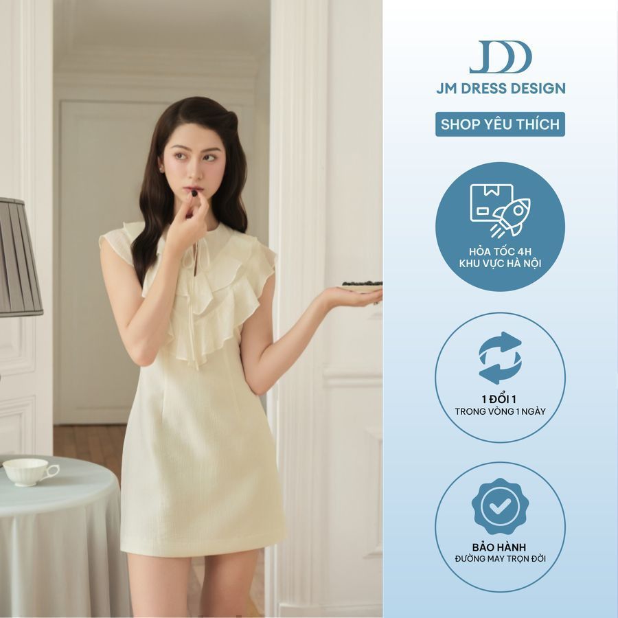 Đầm thắt nơ 2 tầng bèo đổ ngực 1S36.2504OG, Váy công sở nữ, Đầm tiểu thư dự tiệc đi chơi thiết kế bở