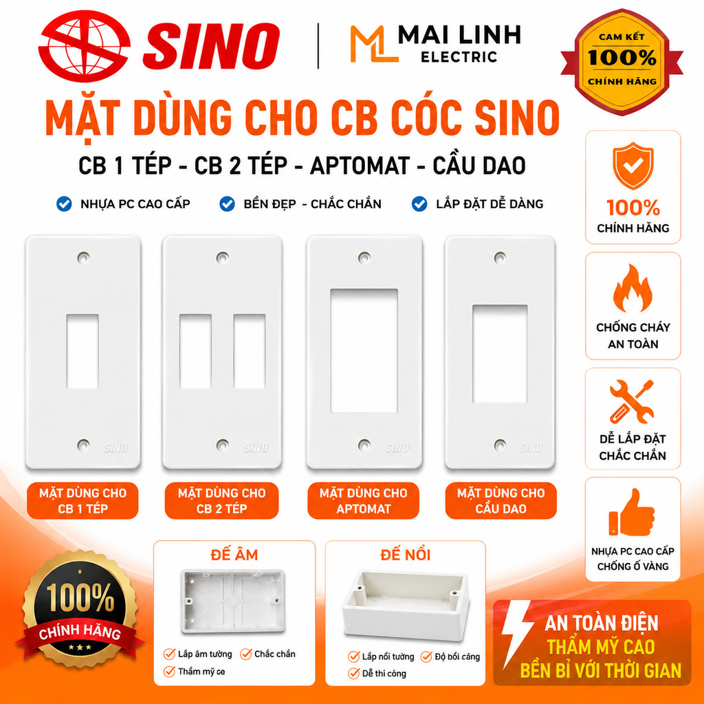 [Chính Hãng] Mặt dùng cho CB cóc Sino - CB 1 tép - CB 2 tép - Mặt cho Aptomat - Cầu dao - Đế âm - Đế
