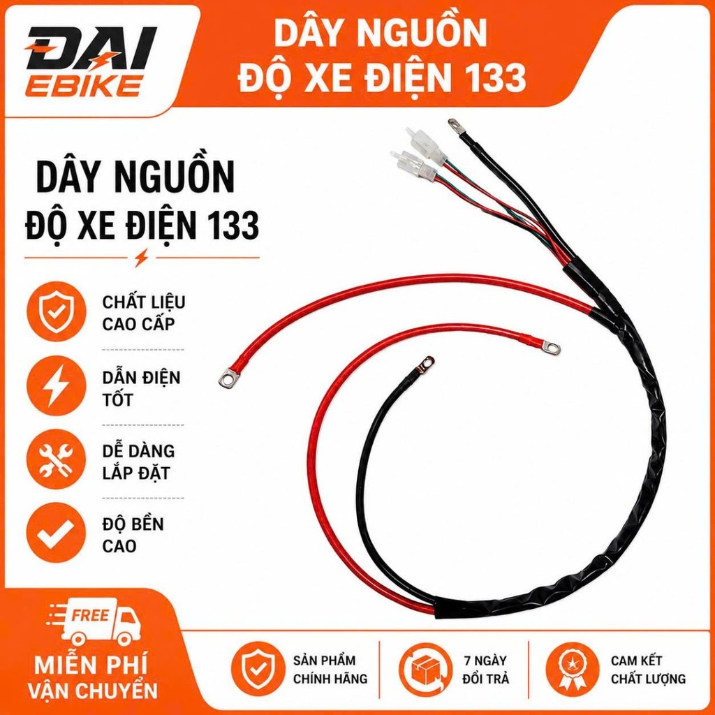 Dây Nguồn Độ 133 Làm Sẵn Dây Silicon Chống Cháy 8AWG Chịu Tải Cao Co Xe Điện < giá 1 cai >