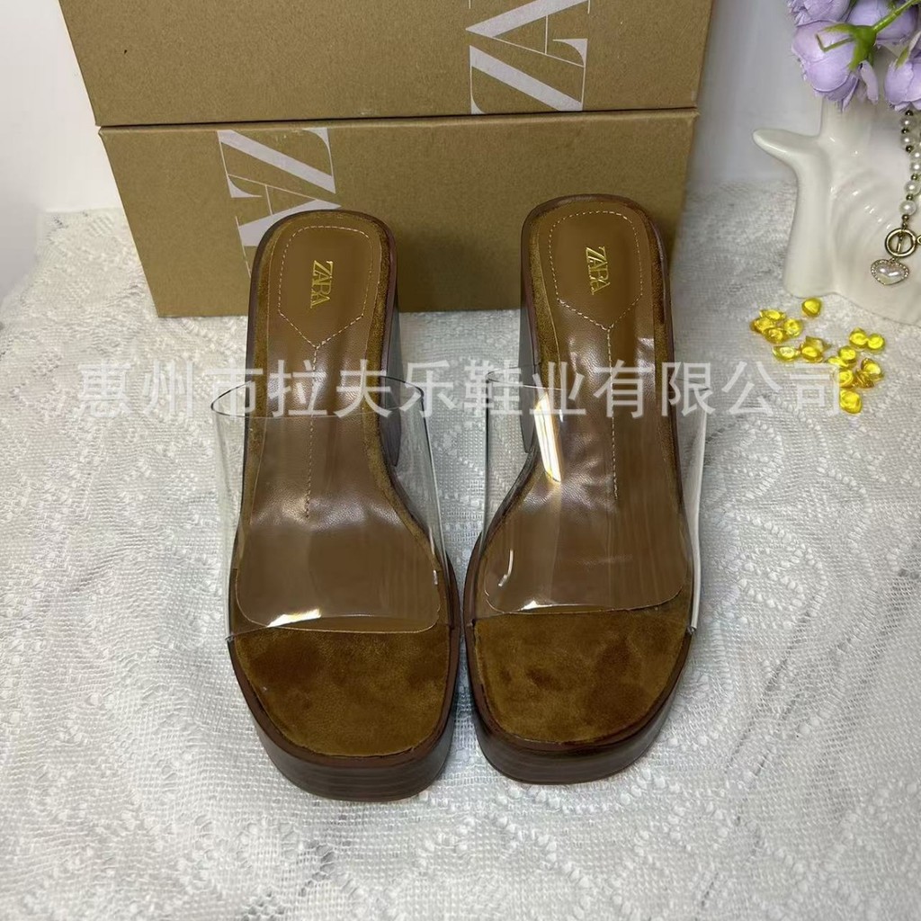 9PTJ ZARA Summer new product: Transparent height-increasing wedge heel slide sandals, stylish and se