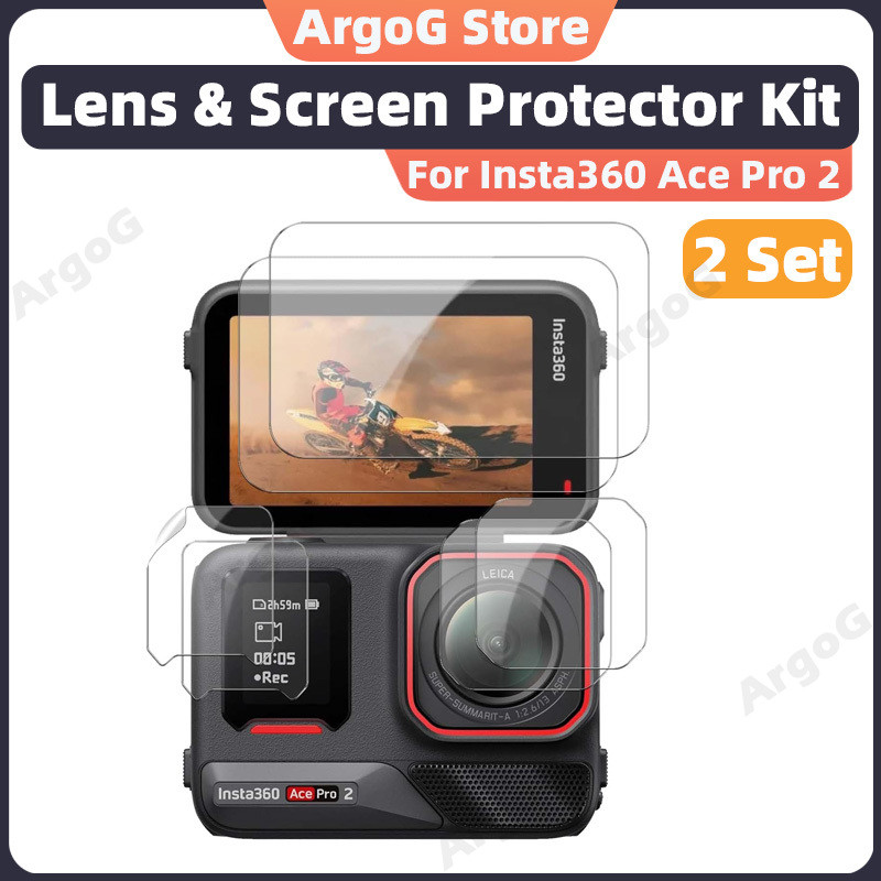 ArgoG Bộ Miếng Dán Màn Hình cho Insta360 Ace Pro 2 Kính Cường Lực 9H + PET Phụ Kiện Ace Pro 2