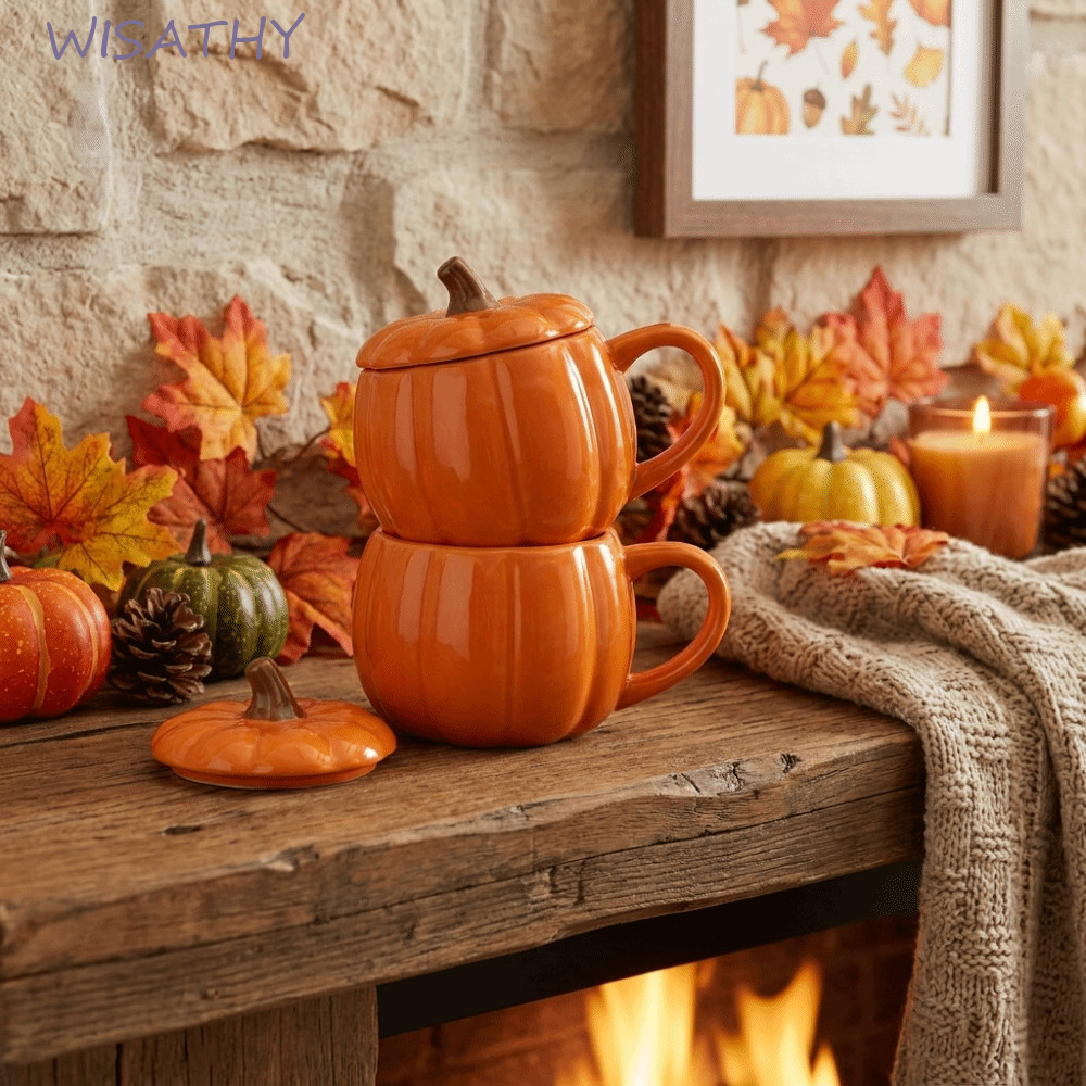 WISHY Halloween Bí Ngô Cốc, Cốc Cà Phê Chống Bụi Cam, Đồ Uống 320ml Sáng Tạo Trang Trí Gốm Trà Tiệc 