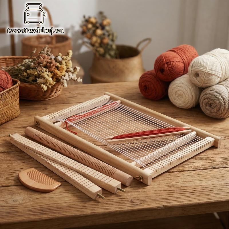 Tweeduj DIY Tấm Thảm Dệt Gỗ Bộ Máy Dệt Người Mới Bắt Đầu Huddle Bar Khung Có Thể Điều Chỉnh Trẻ Em T