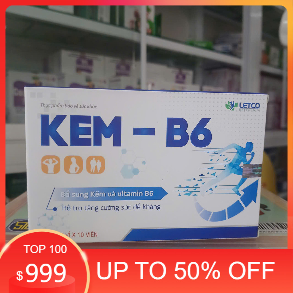Viên Kẽm B6  Hỗ Trợ Tăng Cường Miễn Dịch, Viên Uống Giảm Mụn Vitamin B6 Kết Hợp Bổ Sung Kẽm Cho Nam 