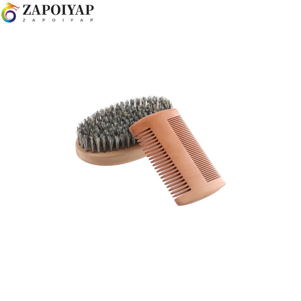 Bộ lược ria mép nam 2 / 3 ZAPOIYAP, Bộ cọ và lược chải râu lông Boar bằng gỗ, Bộ cọ cạo râu bền mềm 
