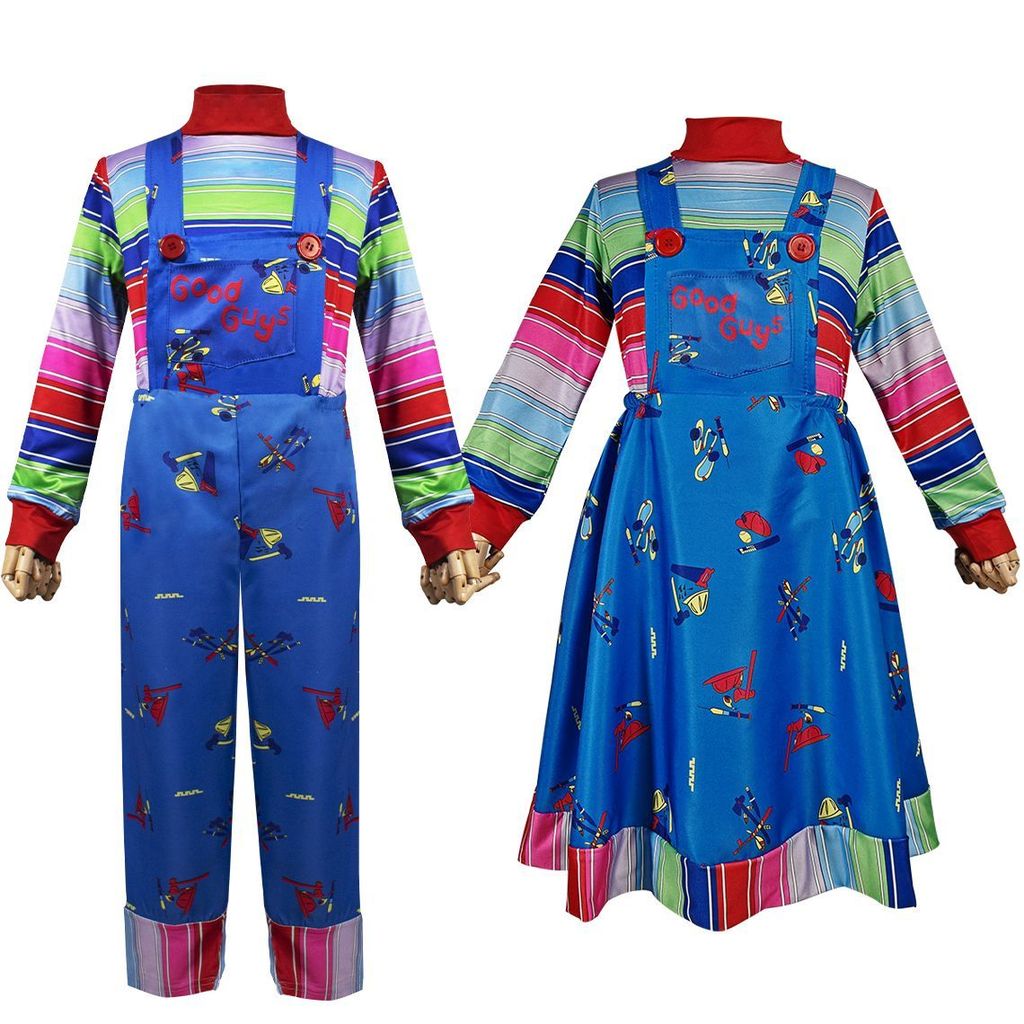 Halloween Ma Búp Bê Chucky cos Chucky Quần Áo Chú Hề Trở Lại Trang Phục cosplay Kinh Dị Đầm Phù Hợp 
