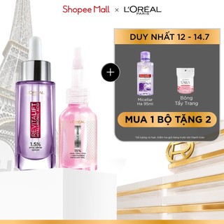 Bộ dưỡng chất peel sáng da làm sạch tế bào chết Exfoliant Peel 25ml & Serum siêu cấp ẩm 1.5% HA L'Oréal Paris 30ml