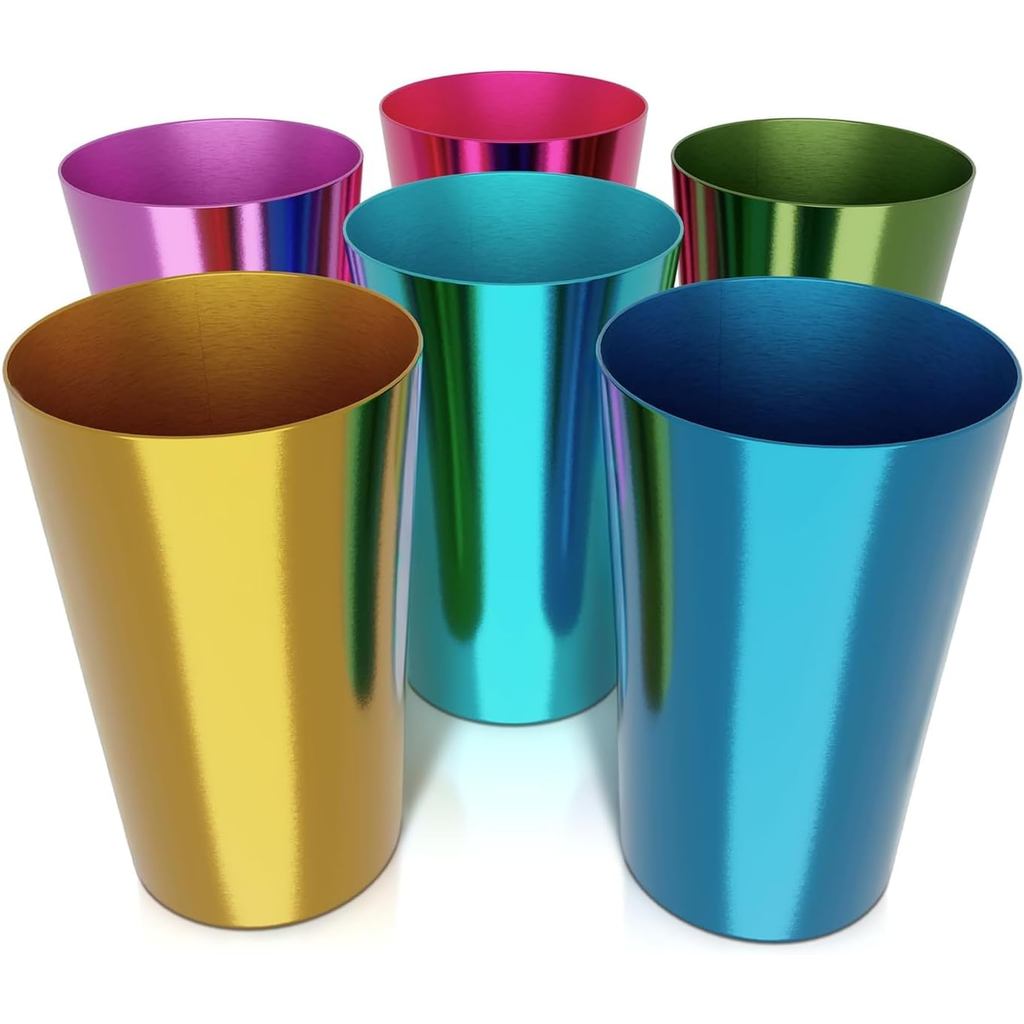 RetroStyleAluminumCups15ozSetof6-MetalTumblersforColdDrinks, FestiveColor-FinishedMetalCupsforDrinki