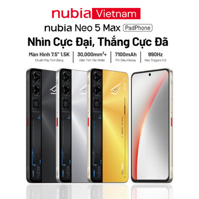 [Siêu Phẩm Mới] Điện thoại gaming Nubia Neo 5 Max I Màn hình lớn 7.5" 1.5K I Chip D7100 I Pin 7100mAh tản nhiệt đa lớp