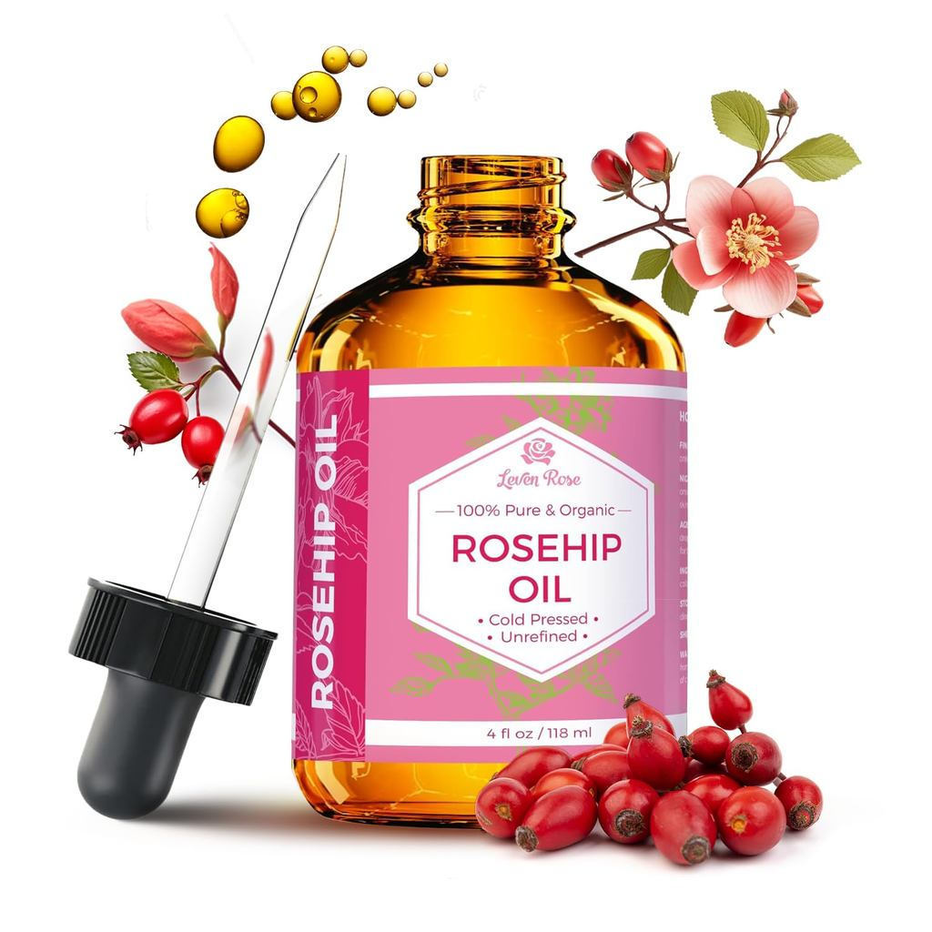 Leven Rose Pure Rosehip Oil for Face Organic Cold Pressed 4 oz - Rose Hip Seed Oil, Unrefined for Ni