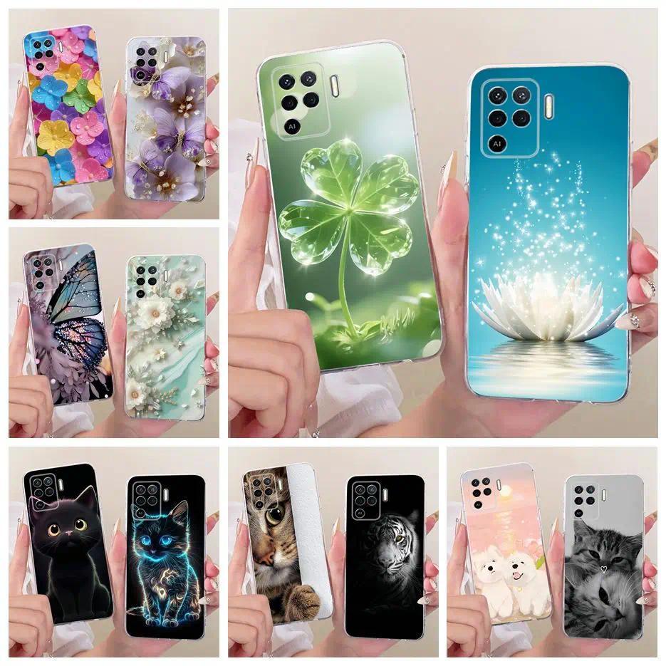 Dành Cho Oppo Reno 5 Lite Reno5 F Z Ốp Lưng Cỏ Ba Lá Sang Trọng Sơn Hoa Sen Vỏ Mềm Mỏng Điện Thoại C