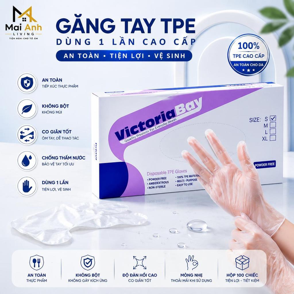 Găng Tay Làm Bếp TPE Hộp 100 Chiếc Siêu Dai Chống Nhăn Không Mùi Dùng Cho Nấu Ăn Chế Biến Thực Phẩm - GD02