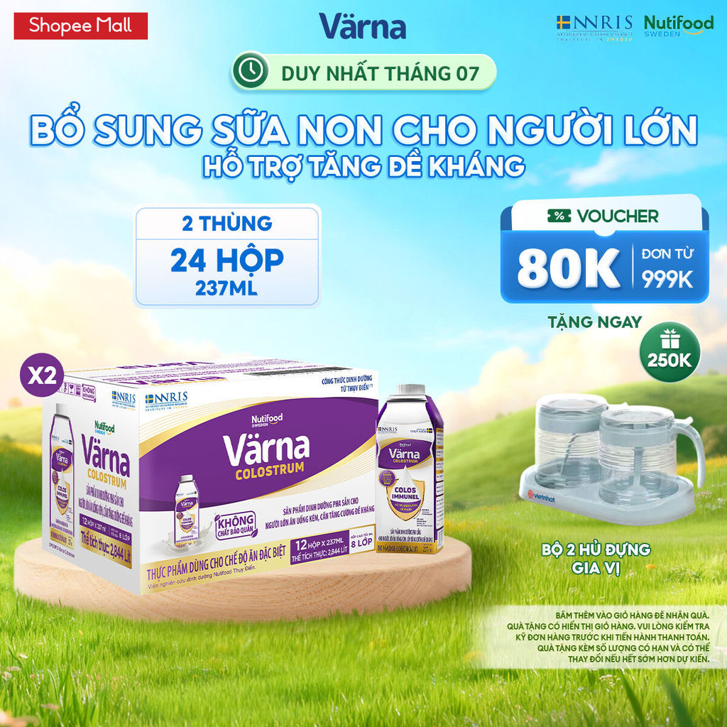 Combo 2 Thùng 12 Hộp Sữa Bột Pha Sẵn Varna Colostrum (24 Hộp GIấy X 237ml) Bổ Sung Sữa Non Tăng Đề K