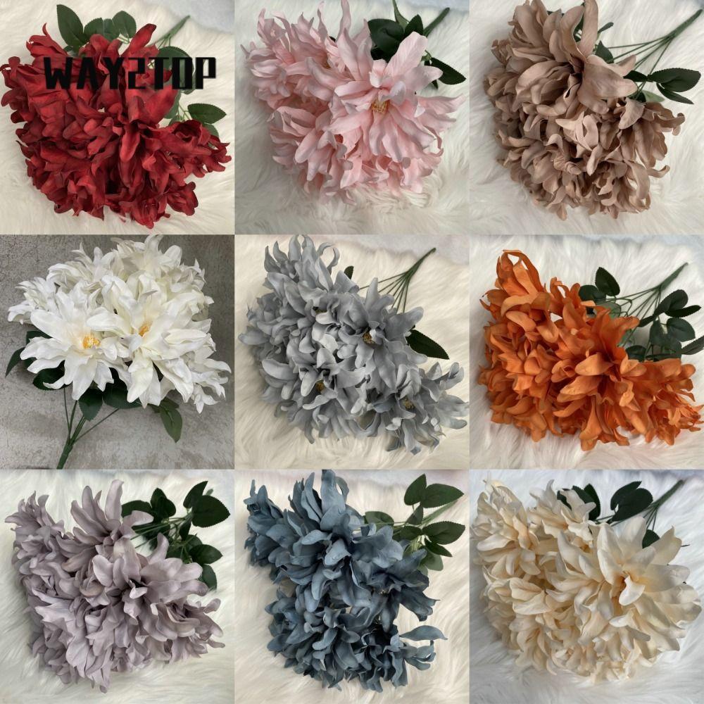 WAY2TOP Dahlia Bunch Flowers, 7 Đầu Sắp Xếp Hoa Dahlia Hoa Nhân Tạo, Vải Chải 45CM DIY Violet Bridal