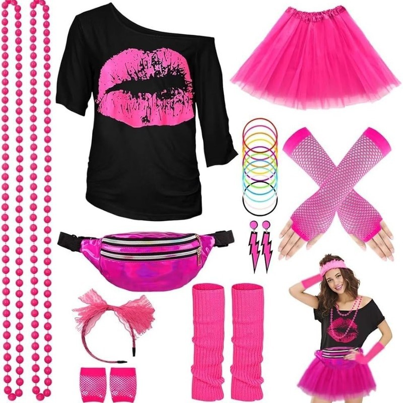 1980s Prom 80s Phụ Kiện Băng Đô Găng Tay Tay Tay Ngắn Chân Bao Mười Màu Vòng Tay Kính Bộ Trang Phục 