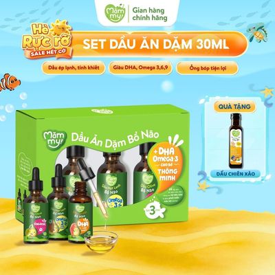 Combo 3 dầu ăn dặm bổ não 30ml Mămmy, dầu Olive, dầu cá hồi, dầu hạt lanh bổ não cho bé 6 tháng