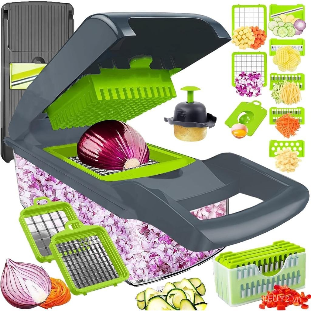 Vegetable Chopper Dicer with Container | Cheese Grater Mandoline Slicer Cabbage Shredder French Fry 