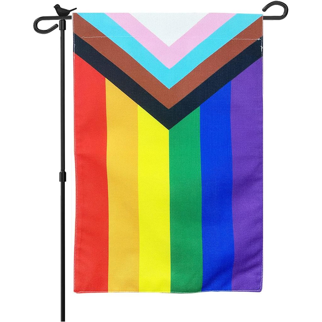 Homissor Progress Pride Garden Flag - Cờ LGBT cầu vồng nhỏ 12x18 Inch Đồng tính nữ chuyển giới Biểu 