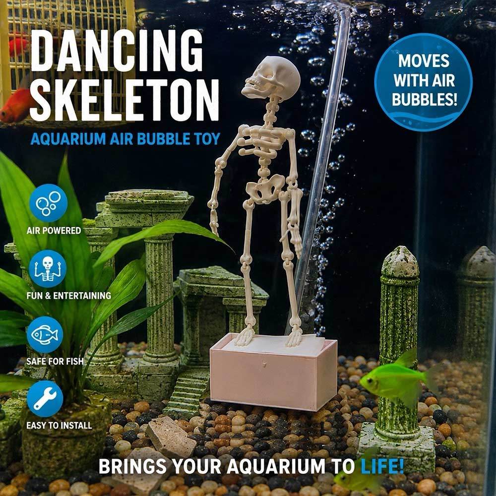Air‑Driven Dancing Skeleton Fish Tank Ornament Fun Moving Aquarium Decor Easy To Install For Home Fi