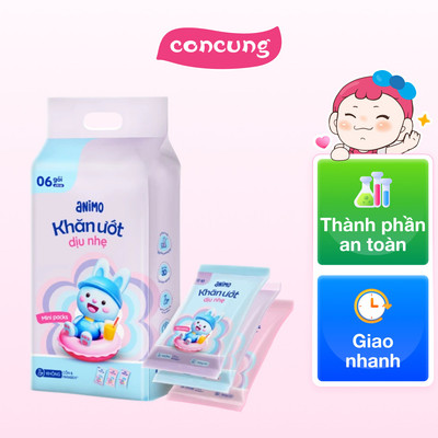Khăn Ướt Dịu Nhẹ Animo Minipacks (6 gói x 10 tờ)