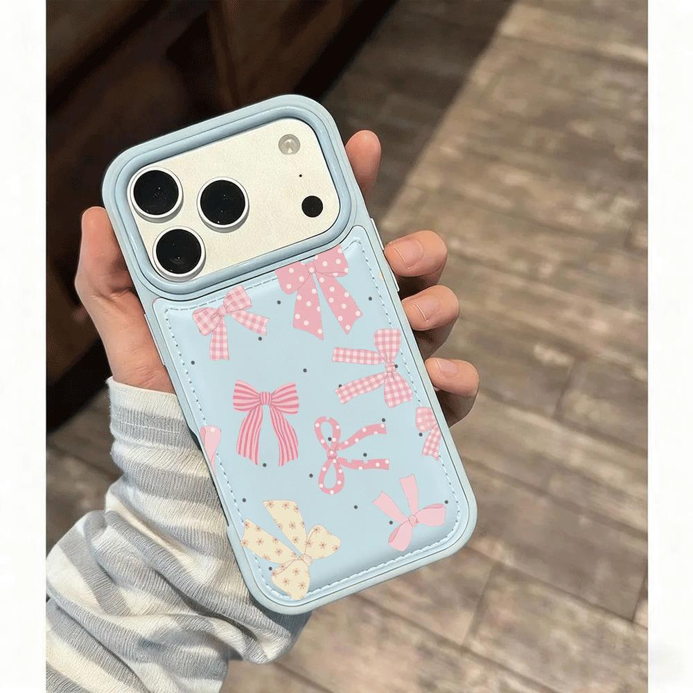 Ốp lưng iPhone nơ kẻ ô hồng, phong cách nữ chống mài iPhone 17 16 15 Pro