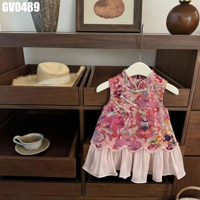 Váy Bé Gái Sườn Xám Cách Tân Hồng Chân Váy Xếp Ly Mềm Thoải Mái Đi Chơi Chụp Ảnh MINTSCLOSET GV0489