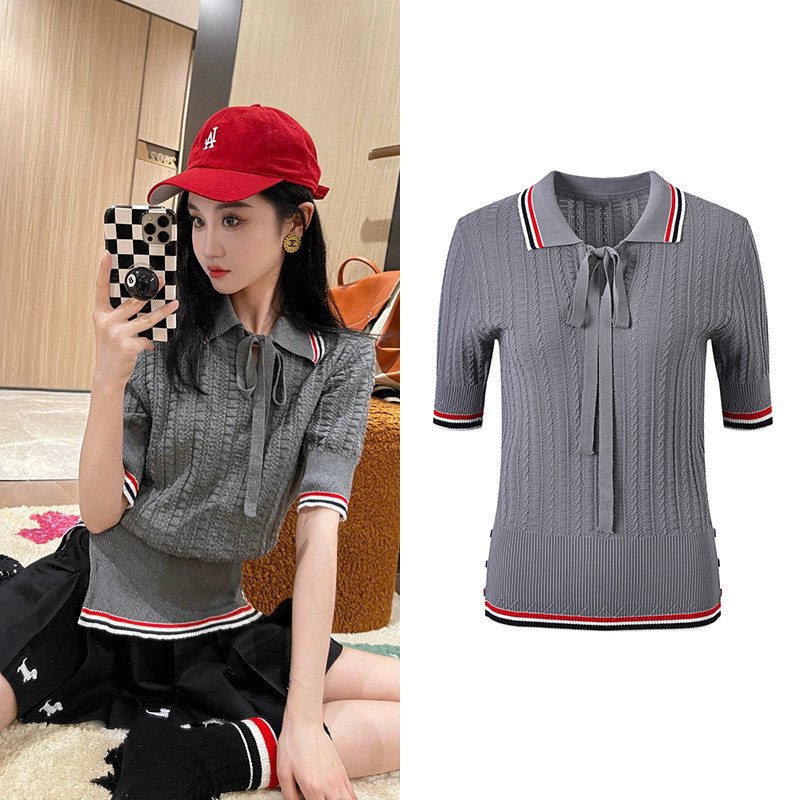 NQRD TB Summer college-style design with bow ties, sweet and youthful short-sleeve knit top, fashion