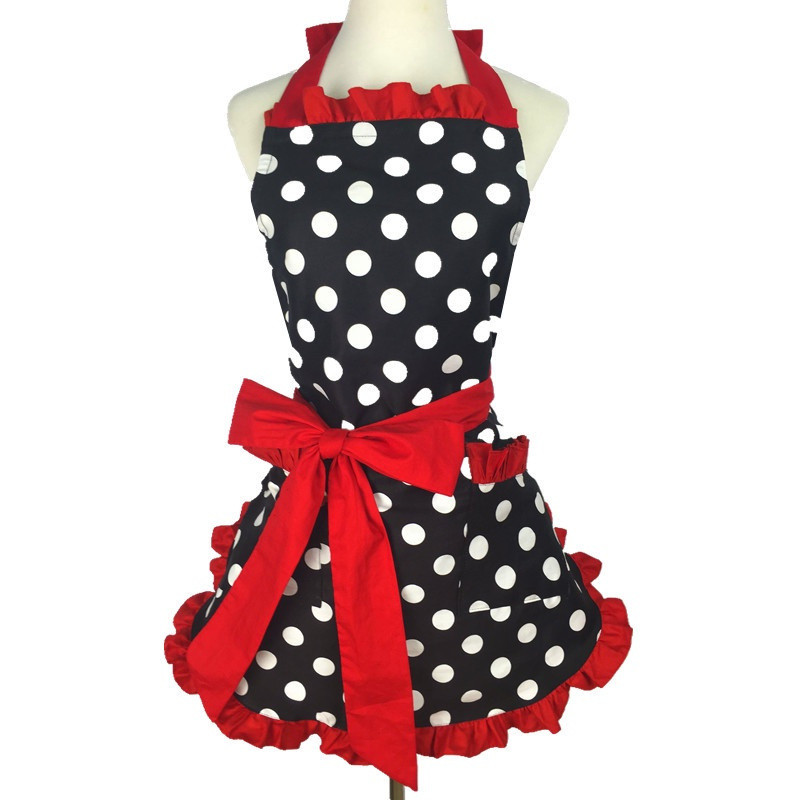 Spot Delivery in Seconds#Women's apron in stock, cotton polka dot Korean style princess adult home d