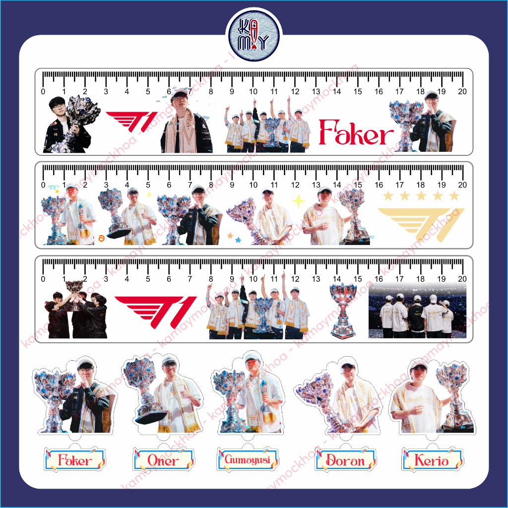 T1 |  Thước kẻ - móc khóa - T1 tuyển thủ cho Tê Con, Faker, Oner, Gumayusi, Doran, Kerin - Kamay