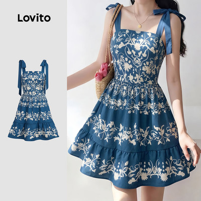 (New Arrival) Lovito Đầm Boho Mùa Xuân/Hè đầm màu xanh cho nữ LK7ED276