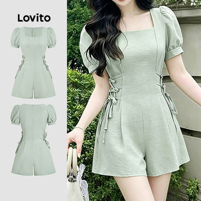 (New Arrival) Lovito Bộ liền nữ dáng casual màu xanh lá mùa xuân/hè L195AD230