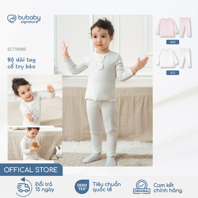 Bộ quần áo dài tay cổ trụ bèo BU Baby, bộ dài bé gái, bộ mặc nhà bé gái bộ đồ thời trang | SCT110302