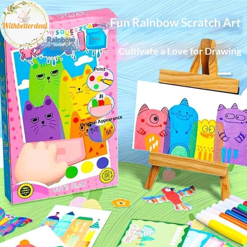 Withbetter 35 Chiếc Squeegee Art Kids Paint Kit, Chất Liệu DIY Magic Reveal Rainbow Scratch Art HG