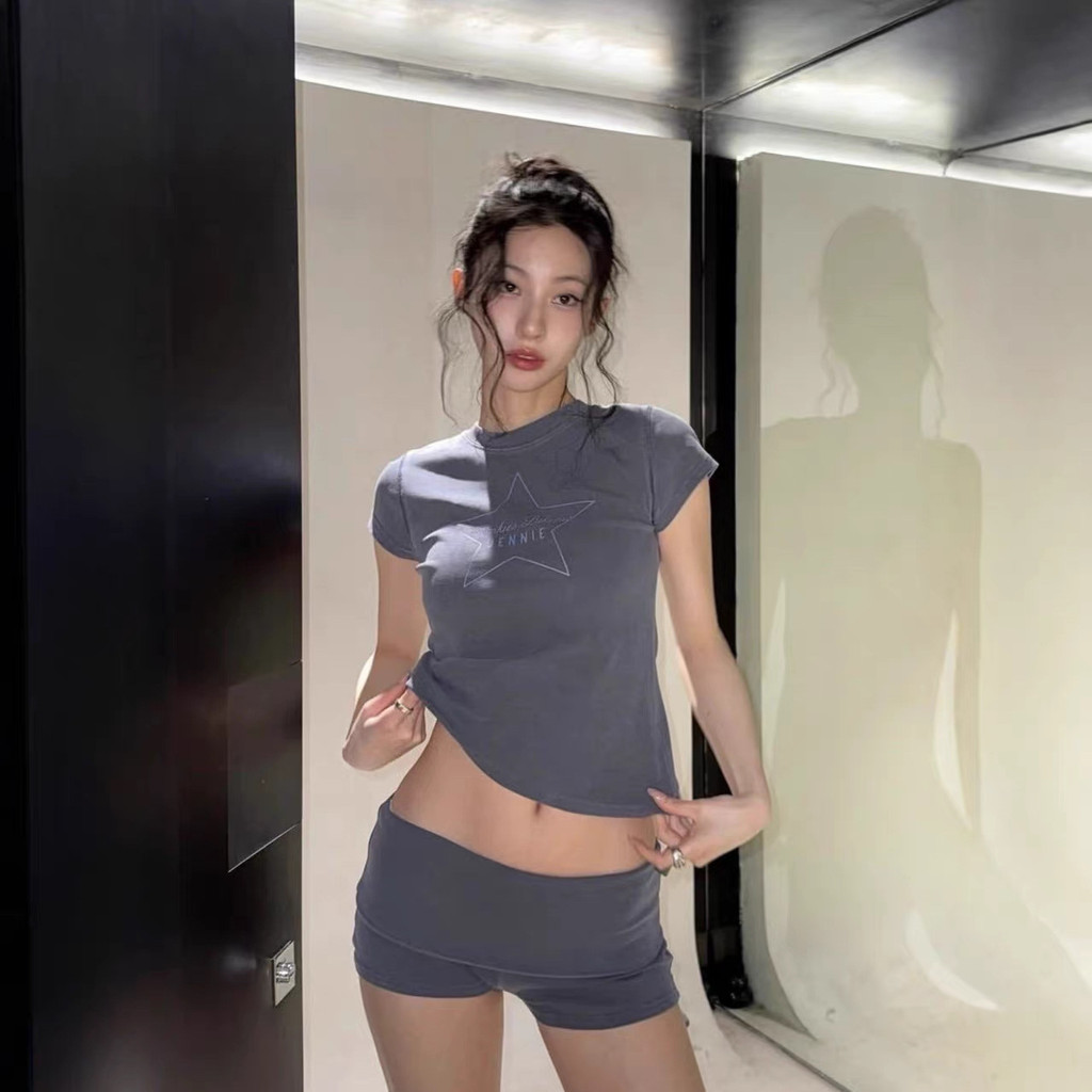 26ss South Oil Buyer Shop jennie Cùng Phong Cách Ngôi Sao Năm Cánh Nóng Kim Cương Cổ Tròn Áo Thun Qu