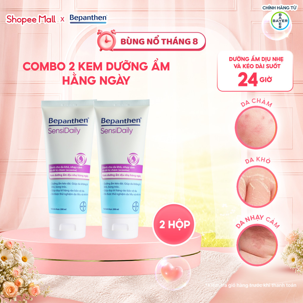[Kols] Combo 2 Kem Dưỡng Ẩm Hằng Ngày BEPANTHEN Sensidaily Tuýp 200G x2 Dành Cho Da Khô, Nhạy Cảm và