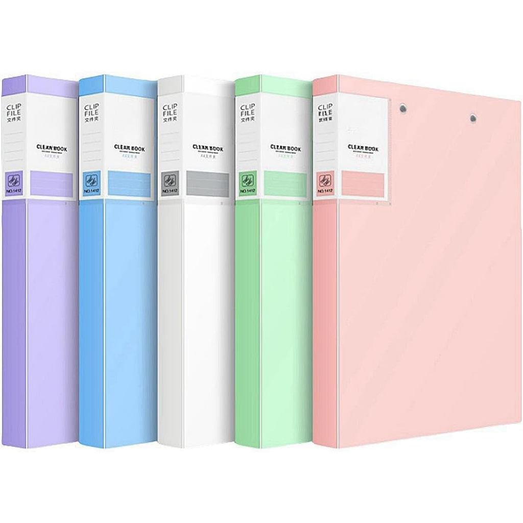 A4 Paper Clips and Binder Punchless Clamp Folder, A4 Folder with Double Metal Clip and Poly Covers, 
