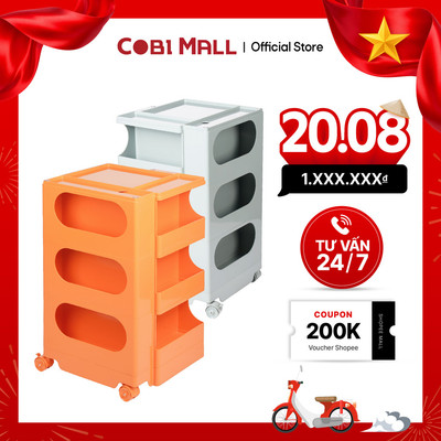 Kệ Đẩy 5 Tầng Nhựa Cao Cấp Có Bánh Xe Đa Năng Màu Cam/Xanh – Cobi Home
