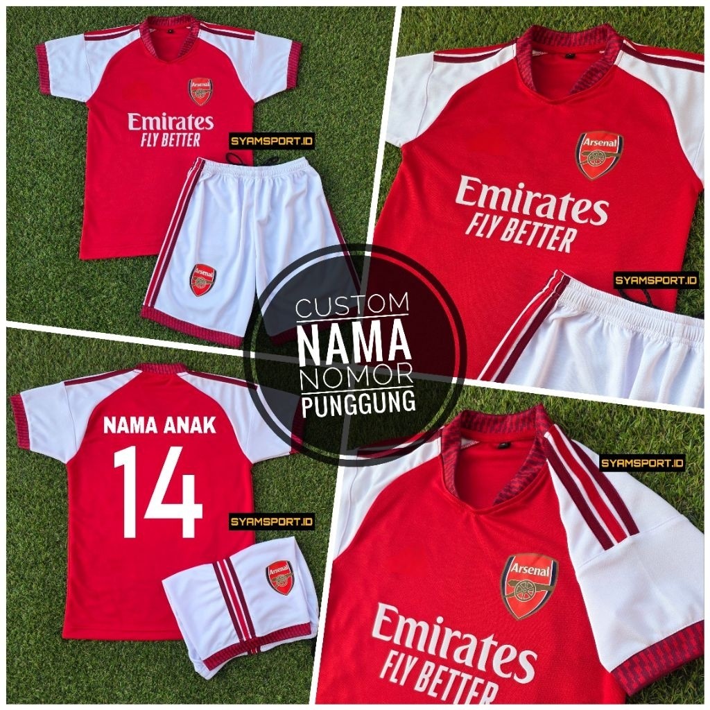 Áo đấu Arsenal cho trẻ em đến thanh thiếu niên từ 2-12 tuổi (Áo sơ mi + Quần) Bộ tên tùy chỉnh 2026 