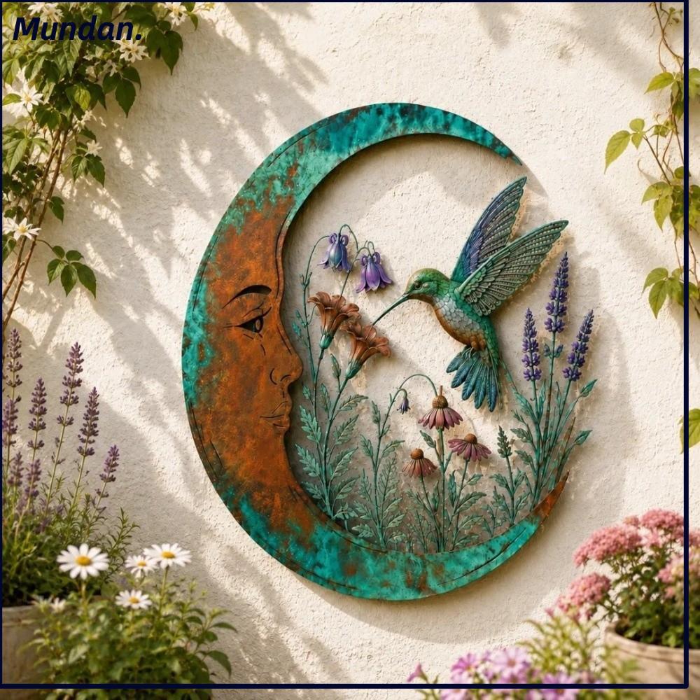 MUNDAN Moon Fairy Wall Decor, Iron Dragonfly Bee Wall Art, Boho Floral Wildflower Design Hummingbird
