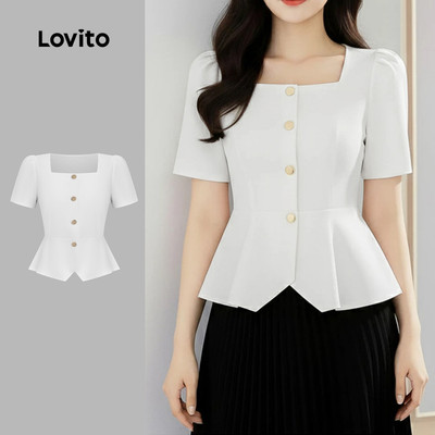 Áo kiểu nữ Lovito trắng xuân hè lai bèo xếp nếp nút thanh lịch L183AD164