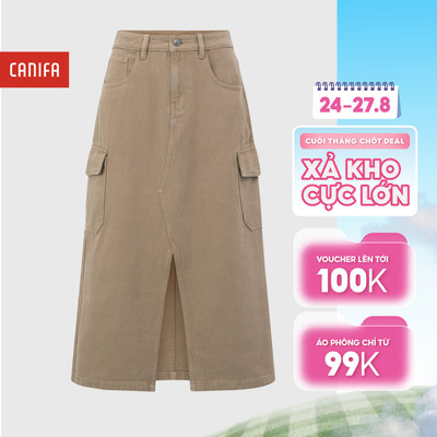 Chân váy khaki túi hộp nữ dáng dài xẻ trước phong cách năng động CANIFA 6KS26S004