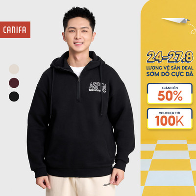 Áo nỉ nam CANIFA áo hoodie có mũ dài tay in họa tiết dáng rộng 8TW25W013
