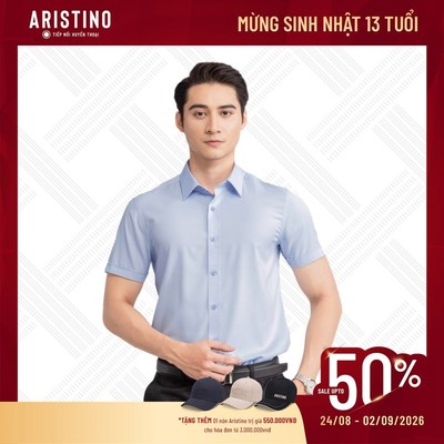ARISTINO Áo Sơ Mi Nam Ngắn Tay Slim Fit ASSR37 Xám Solid Bamboo Mềm Mại Thoáng Mát Thấm Hút Co Giãn