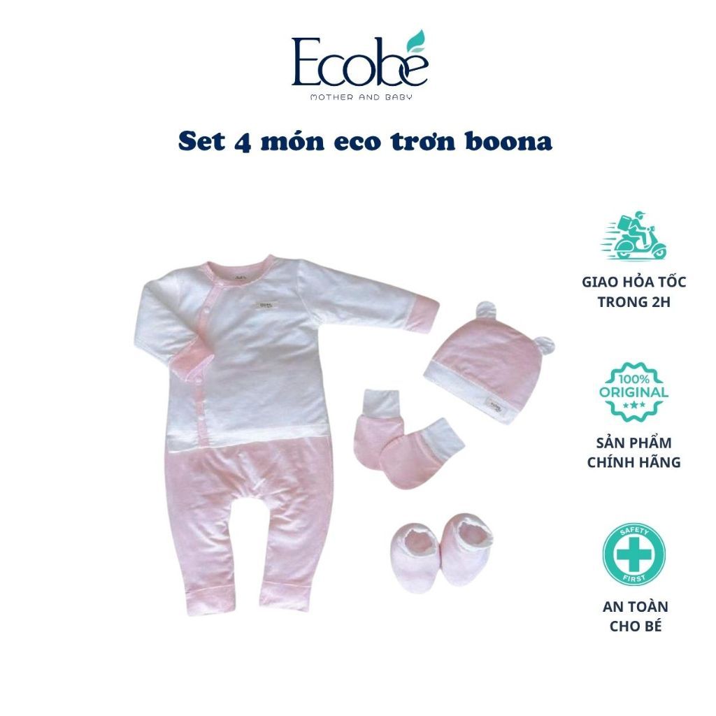 Combo Sơ Sinh 4 Món Boona Bamboo Eco Dài Tay Set Mũ Bao Chân Tay Cho Bé Chất Liệu Sợi Tre Bamboo